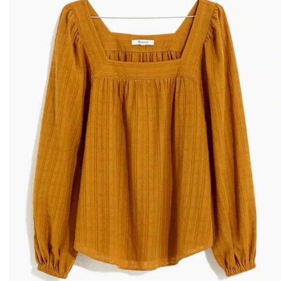 Madewell Square-Neck Bubble-Sleeve Textured Top in Antique Gold Size XS - Picture 2 of 9